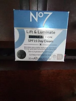 N⁰7 Lift&Luminate Spf15 Day Cream Triple Action 50ml NEW • £11.99