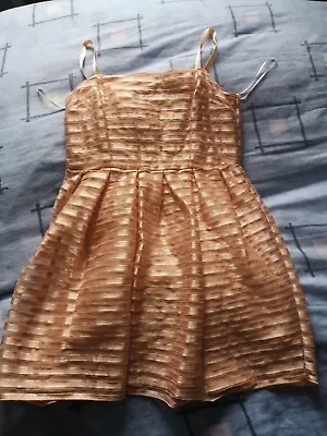 £7.99 • Buy H&M Skater Party Prom Dress Gold Shimmer Ladies Teens Size M Mini Short Mesh