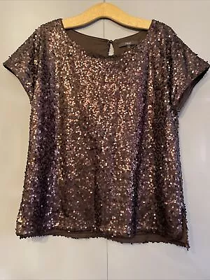 Next Lovely Brown Sequin Top - Size 16 • $22.73