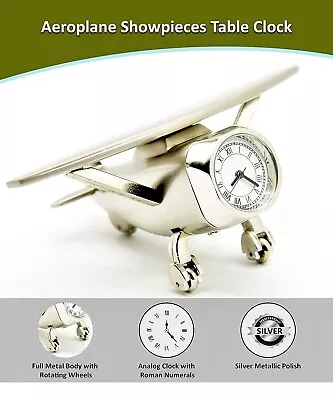 Aeroplane Miniature Desk Clock Stylish Timepiece With Rotating Wheels • $21.37