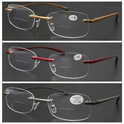 Rimless Bifocal Reading Glasses 1.0 1.5 2.0 2.5 3.0 3.5 Mens Womens Readers G426 • $9.99