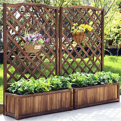 Rustic Wooden Raised Garden Bed Vegetable Planter Grid Box With Climbing Trellis • $53.90