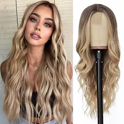 NAYOO Long Ombre Blonde Wavy Wig For Women 26 Inch Middle Part Curly Wavy Wig... • $51.99