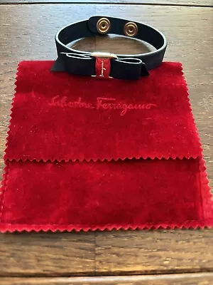 SALVATORE FERRAGAMO Dark Blue Vara Bow Leather Bracket- Excellent Condition • $85