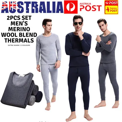 2Pcs Set Men's Wool Blends Warm Long Sleeve Thermal Top & Long Johns Pants Set • $21.80