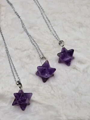 Amethyst Merkaba Star Crystal Pendant Necklace Gemstone Healing  Chakra Natural  • £12