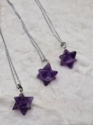 Amethyst Merkaba Star Crystal Pendant Necklace Gemstone Healing  Chakra Natural  • £9.60