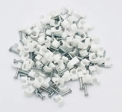 White Round Cable Clips Heavy Duty Fixing Nails White Round Wire Clips 4mm -12mm • £2.99