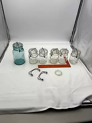 Lot Ball Atlas EZ Seal Quart Mason Jars  AQUA Blue CLEAR JAR & LID VTG CANNING • $19.99