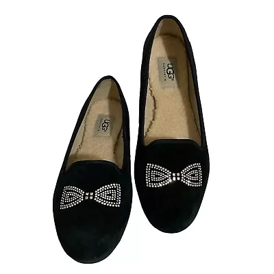 UGG Australia Alloway Crystal Bow Suede Ballet Flats Women Size 8 Logo Button • $48.30