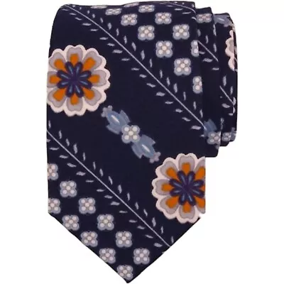 1901 Nordstrom Mens Slim Tie 2.5 Cotton Navy Blue Floral Stripe Dress Necktie • $12.49