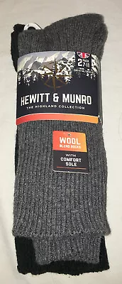 Men’s Wool Blend Crew Socks Hewitt & Munro Green Gray Size 8-12 New (2 Pair) • $18.99