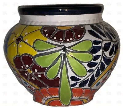 Xooch Mexico Talavera Flower Pot  Bola Trensa  Dark Blue Small Handmade • £56.62