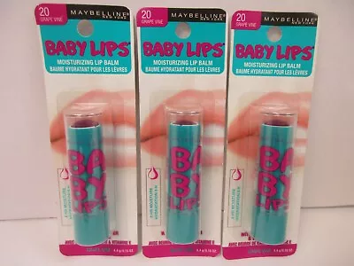 Lot Of 3 Maybelline Baby Lips Moisturizing Balm #20 Grape Vine CARDED / NEW • $14.99