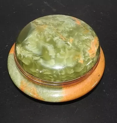 Vintage Alabaster Stone Jewelry Or Trinket Box Green With Tan Base Hinged • $9.99