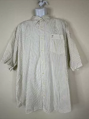 Palm Beach Men Size 2XT Beige/Wht Striped Button Up Shirt Short Sleeve Pocket • $13.22