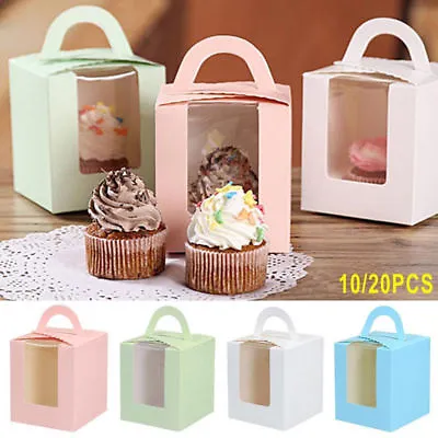 10/20 Pcs Single Cupcake Muffin Fairy Cookie Cake Boxes With Clear Window Boxes • $6.18