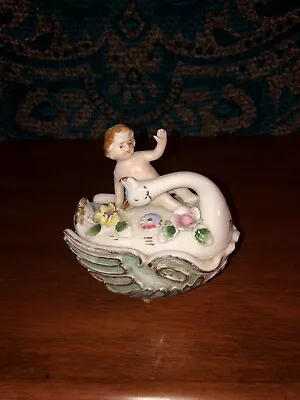 Cherub And Swan Box-Vintage Ceramic • $39.99