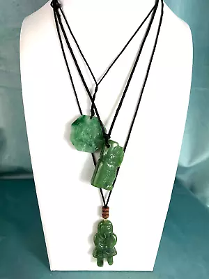 Lot Of 3 Jade Carved Pendant Necklaces Green Bird Ying Yang Figural • $39.99