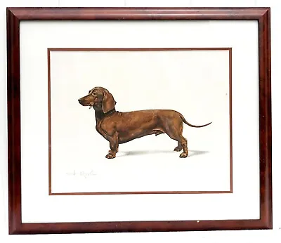 Smooth Coat Brown DACHSHUND Weiner DOG Watercolor Art Print Signed J. Rinch? • $139