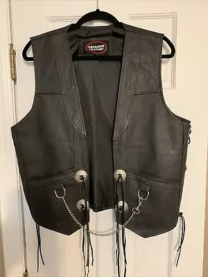 Echtes Leder Biker's Club Black Leather Vest W/Accents Size L • $19