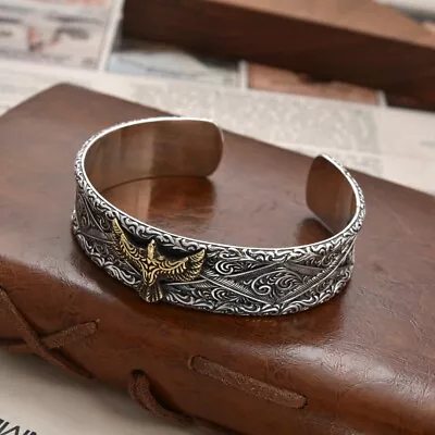Silver Plated Retro Bracelet Celtic Knot Viking Adjustable Eagle Cuff Men • $19.59