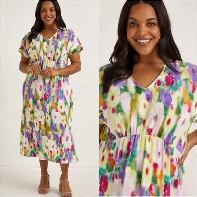 * BNWT Matalan Papaya Curve Multicoloured Floral Print Plisse Dress (ST358) • £14.99