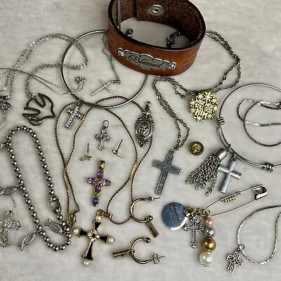 Religious Jewelry Lot Vintage To Now Silver Gold Cross Necklace Pendant Wearable • $25