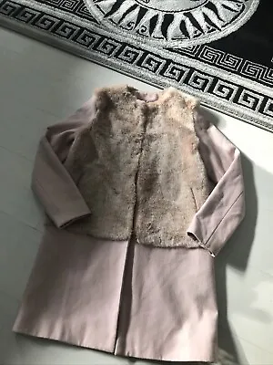 Zara Coat Pink With Faux Fur Sz S Used Lovely Coat Ladies Jacket • $11.37