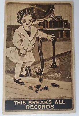 Antique Comic This Breaks All Records Little Girl With Victrola Postcard P96 • $7.95