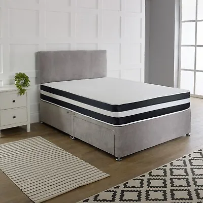 Divan Bed Base Set With Headboad Available Sizes Single Double King SuperKing • £136.99