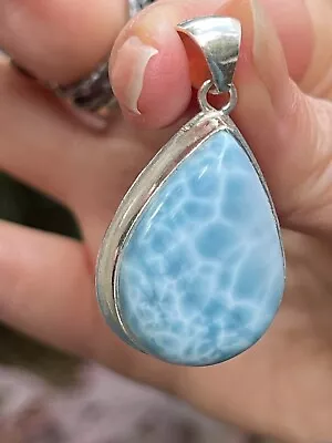 Larimar Teardrop Pendant AAA+ Handmade In  The Dominican Republic 925 Silver B6 • £124.99