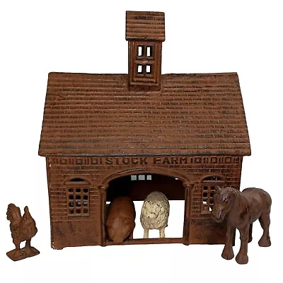 Vintage Cast Iron Stock Farm Barn Livestock Building Horse Rooster Sheep Pig • $399.99