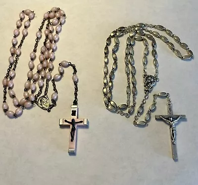 Lot 2 Rosary Crucifix Catholic Religion Italy Metal Vintage Beads 18”-19” Drop • $16.50