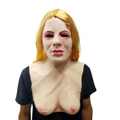 Womens Mask With Breast Hair Full Face Halloween Party Cosplay Fancy Headgear﹤ • £26.19