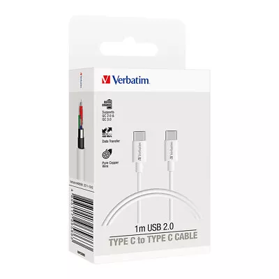 Verbatim USB-C To USB-C Charge & Sync Durable Soft Touch Rubber Cable 1m - White • $17