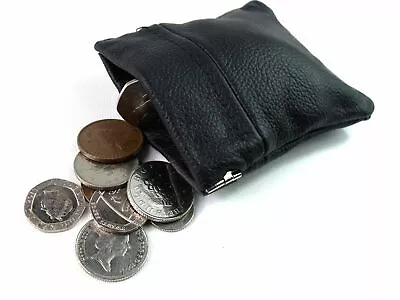 Men Ladies Genuine Black Leather Coin Pouch Purse Wallet Snap Top Card Holder  • £3.99