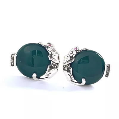 Panther Earrings Art Deco Style 925 Sterling Silver English Hallmarks Set With • £200.34