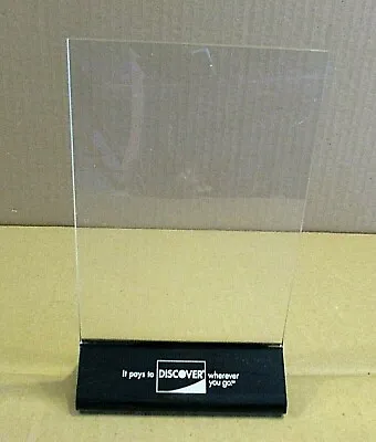 Vintage 1990's Discover Card Advertising Clear Acrylic Tabletop Menu Card Holder • $15