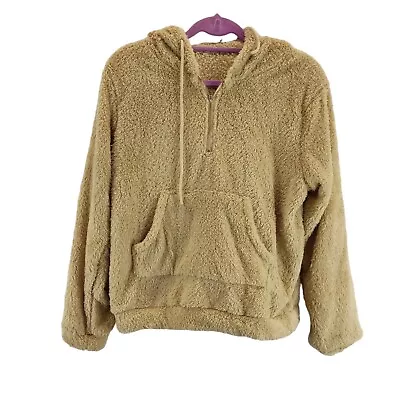 Zaful Forever Young Womens Teddy Hoodie Beige Half Zip Pockets Size Xl • £10.99