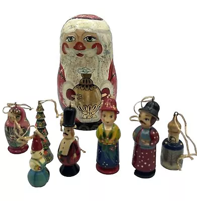 Vintage Nesting Santa Claus Wood Doll With 7 Christmas Ornaments Russian  7  H • £48.21