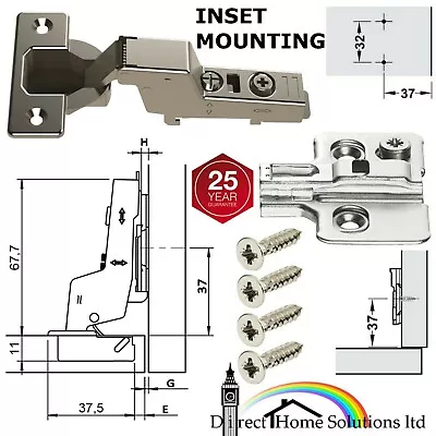 Hafele Soft Close Cabinet Concealed 110° Inset Hinges Ø 35 Mm Cup 17mm Crank • £7.79