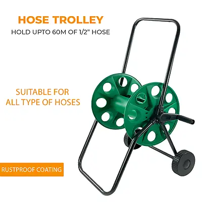 Garden Hose Reel Trolley 60M Portable Water Pipe Free Standing Hose Cart • £1117.85