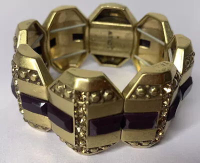 J CREW Gold-tone With Purple & Gold Stones Stretch Bracelet. Beautiful (C-156) • $8.75