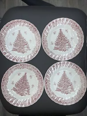 4 Queen's Seasons Greetings Pink Myott Factory 8  Salad Plate EUC • $85