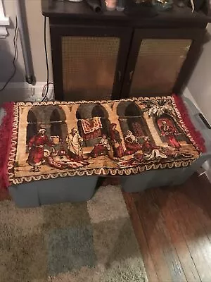 Vintage Silk Tapestry With Fringe 21”x39”. Middle Eastern Antique • $39