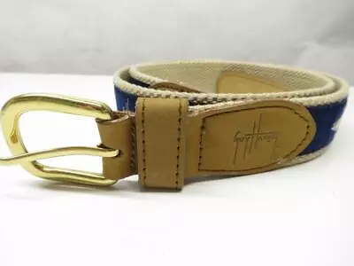 GUY HARVEY Embroidered Leather Canvas Belt With Repeating Fish Motif Sz 36 Q38 • $19