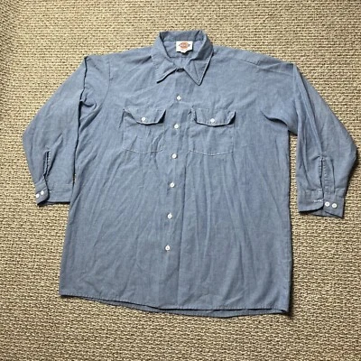 $22.50 • Buy Vintage Dickies Work Shirt Adult XL 17x32 Blue Chambray Button Up USA Men