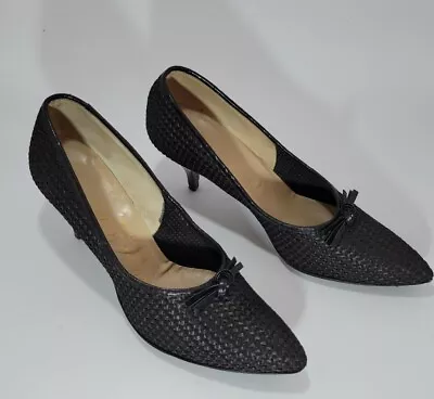 VTG Natural Bridge Soft Tone  Womens 8.5 AA/AAAA Black Woven Pumps Heels Shoes • $25.95