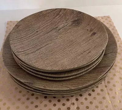 Gibson Elite Melamine With Wood Grain The Set Includes 4 Salad & 4 Dinner Plates • $24